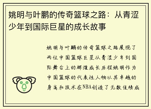 姚明与叶鹏的传奇篮球之路：从青涩少年到国际巨星的成长故事